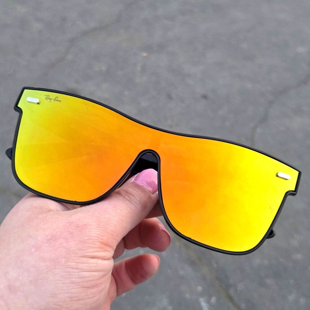 Ray-Ban Blaze Wayfarer Yellow Orange Mirror Gradient Shield Sunglasses RB4440